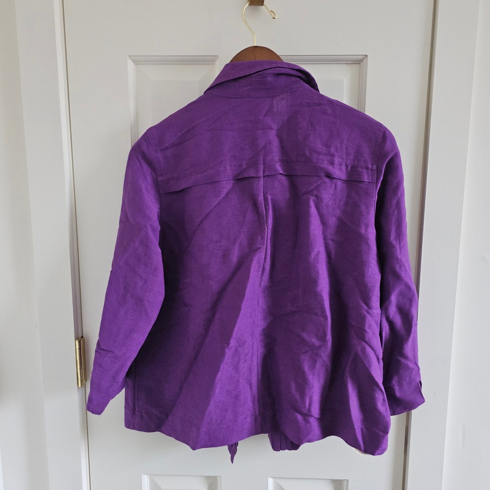Christopher & Banks Purple Linen Blend Pintuck Button Front Jacket Womens Small - Picture 5 of 5